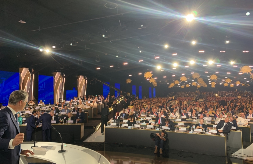 Matthew Offord addressing the rally in Albania