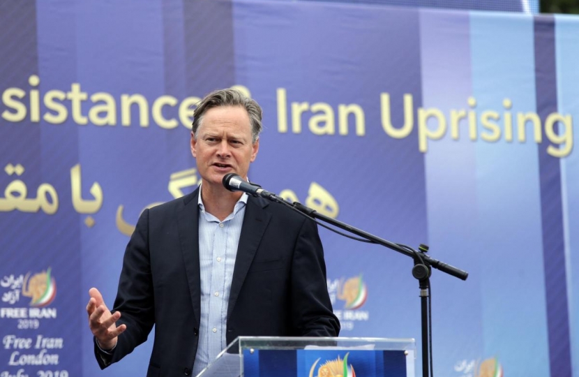 Matthew Offord MP addressing the Iranian Freedom rally in Trafalgar Sqaure, central London