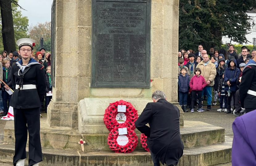 Matthew laying a wreath at Hendon war memorial